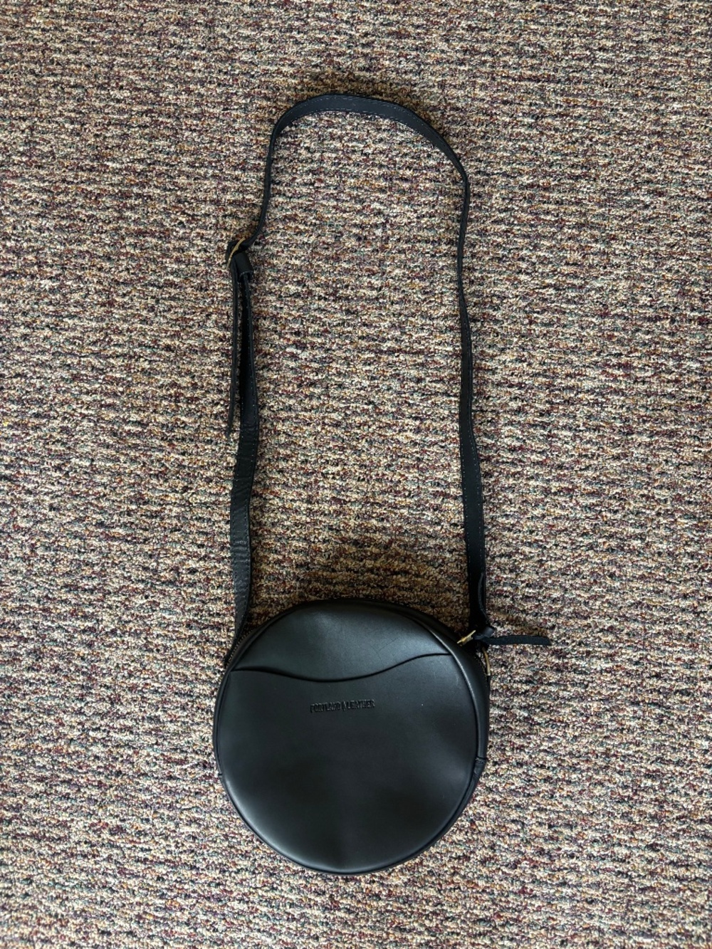 Black Portland Leather round crossbody purse